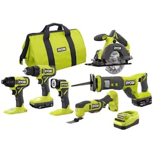 RYOBI 18V ONE+ 6-Tool Combo Kit with (1) 1.5 Ah Battery, (1) 4.0