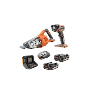 RIDGID 18V 3-Tool Kit with Light, Power Source, Vacuum, (2) 2.0 A
