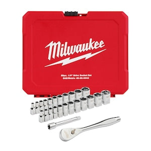 Milwaukee Tool 25pc 1/4 Inch Drive Metric & SAE Ratchet and Socket Set wi