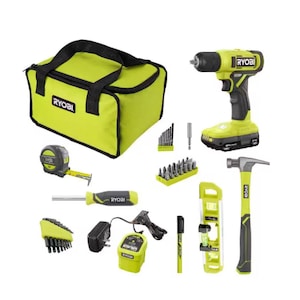 RYOBI 18V ONE+ Homeowner's Kit with 3/8 in. Drill/Driver, 1.5 Ah