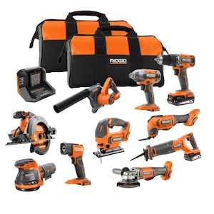 RIDGID 18V Cordless 10-Tool Combo Kit with (1) 2.0 Ah Battery, (1