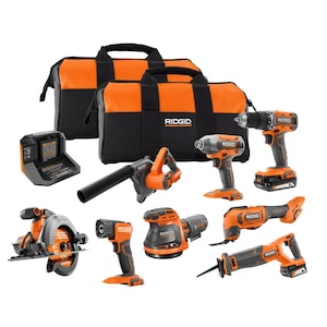 RIDGID 18V Lithium Ion Cordless 8-Tool Combo Kit with 18V 2.0Ah B