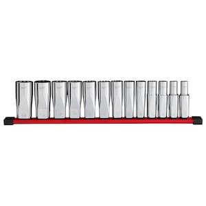 Milwaukee Tool 1/2 in. Drive 12-Point Deep Well SAE Socket Set (13-Piece)